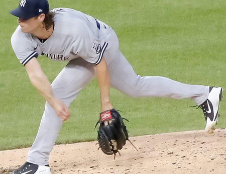 Gerrit Cole pitching for New York in an archival 2020 photograph