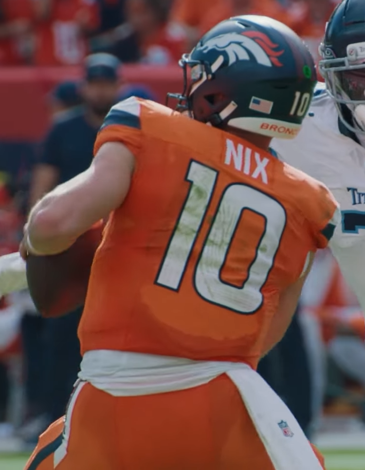 Bo Nix in a Denver Broncos game, archival 2025 image