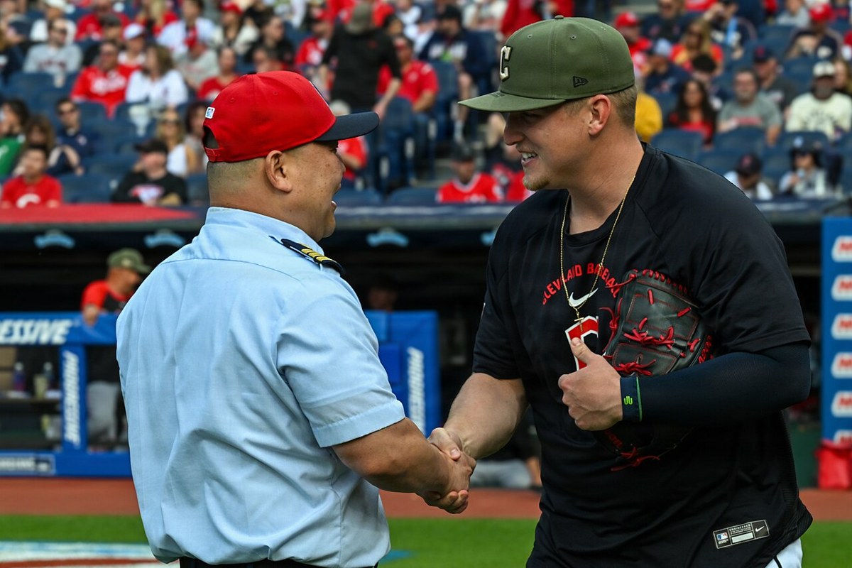 Parker Messick at Cleveland’s Armed Forces Day in May 2026. Archival photograph; it is not from today’s game.