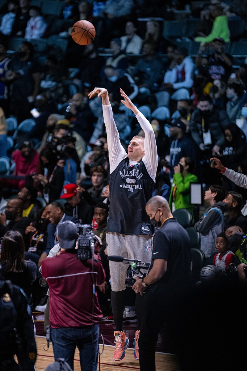 Denver center Nikola Jokić at the 2022 NBA All-Star event. Archival photograph; it is not from today’s game.
