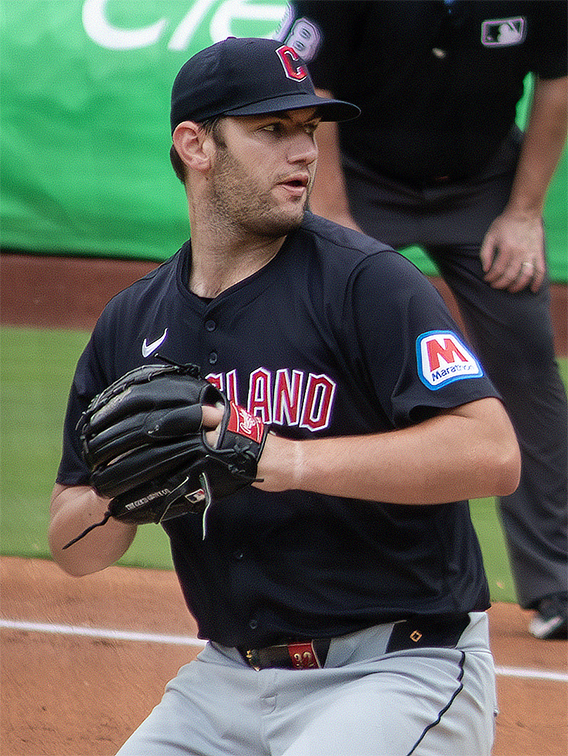 Gavin Williams with Cleveland in an archival photograph identified by its source as 2024. It is not from today’s game.
