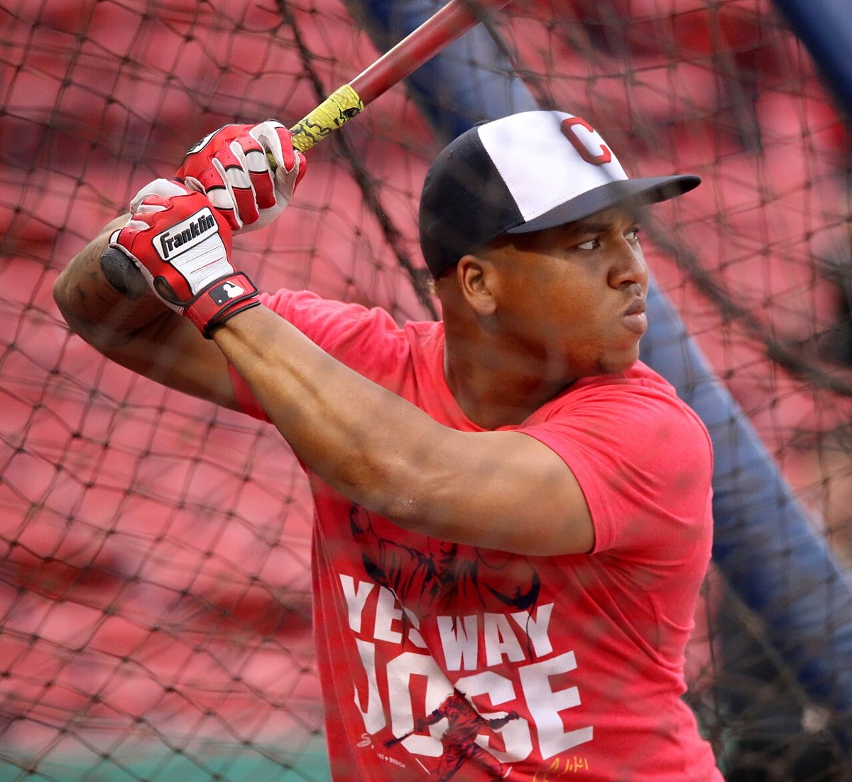 José Ramírez takes batting practice with Cleveland in October 2016. Archival photograph under the club’s former name; it is not from today’s game.