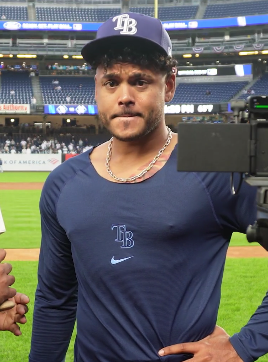 Freddy Peralta during an October 2026 interview. Video still, not an action photograph from tonight’s game.