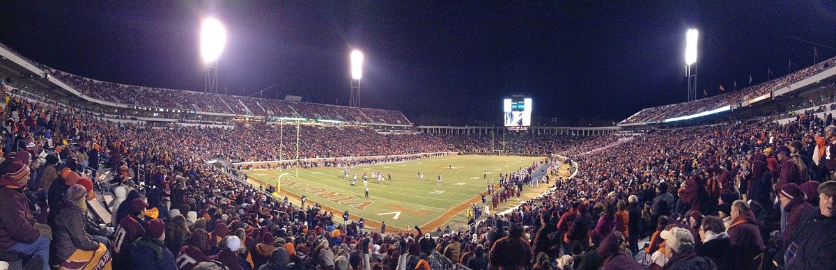 Scott Stadium during a 2013 Virginia–Virginia Tech game. Archival venue photograph, not Friday’s matchup.