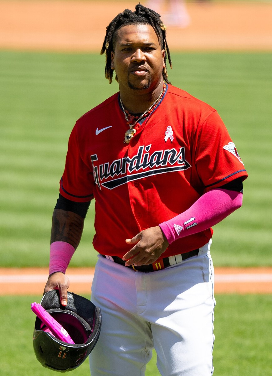 José Ramírez at Progressive Field on May 14, 2023. Archival Guardians photograph, not from this postseason game.