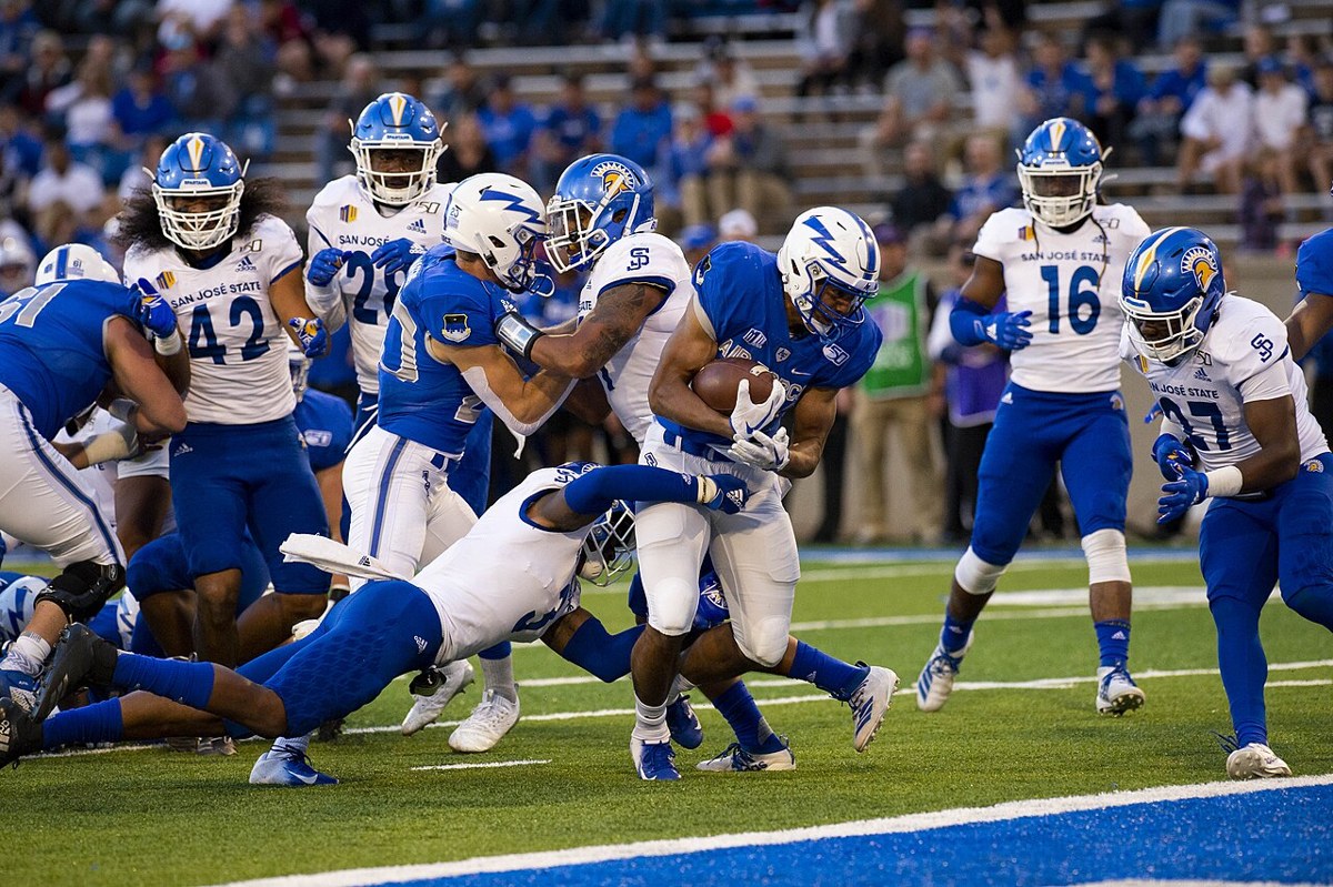 San José State and Air Force in action on September 27, 2019. Archival game photograph; the players shown are not identified as current participants.